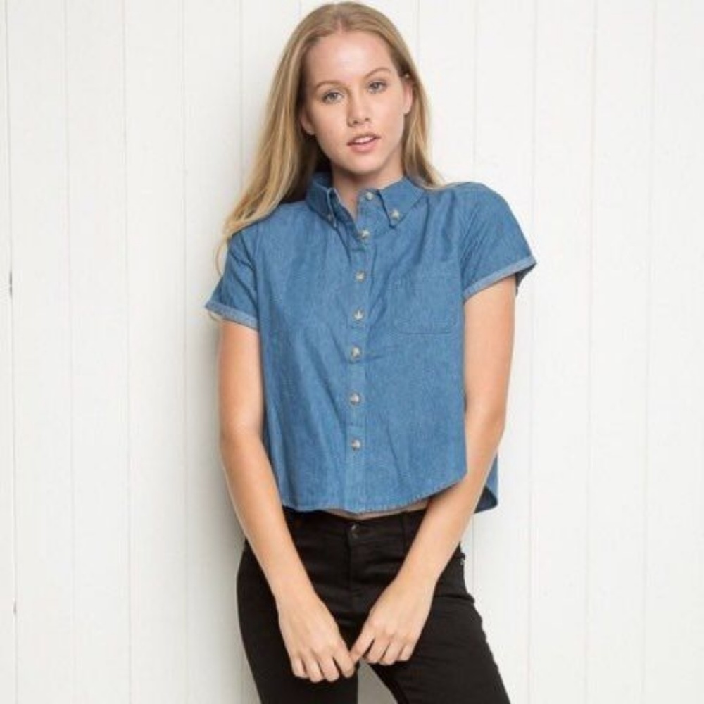 Brandy Melville Peyton Cropped Denim Shirt